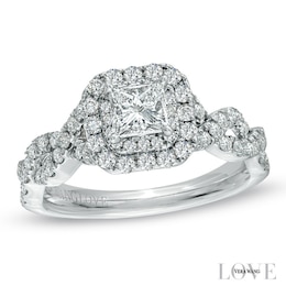 Previously Owned - Vera Wang Love Collection 1 CT. T.W. Princess-Cut Diamond Twist Engagement Ring in 14K White Gold