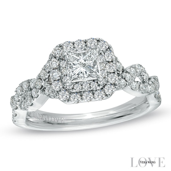 Previously Owned - Vera Wang Love Collection 1 CT. T.w. Princess-Cut Diamond Twist Engagement Ring in 14K White Gold