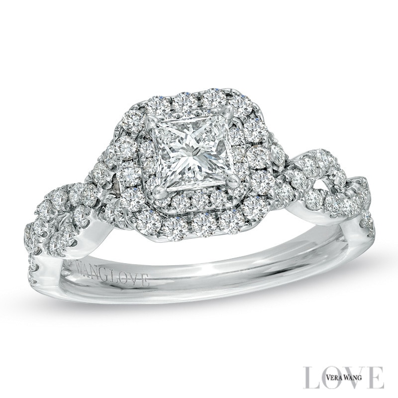 Main Image 1 of Previously Owned - Vera Wang Love Collection 1 CT. T.W. Princess-Cut Diamond Twist Engagement Ring in 14K White Gold
