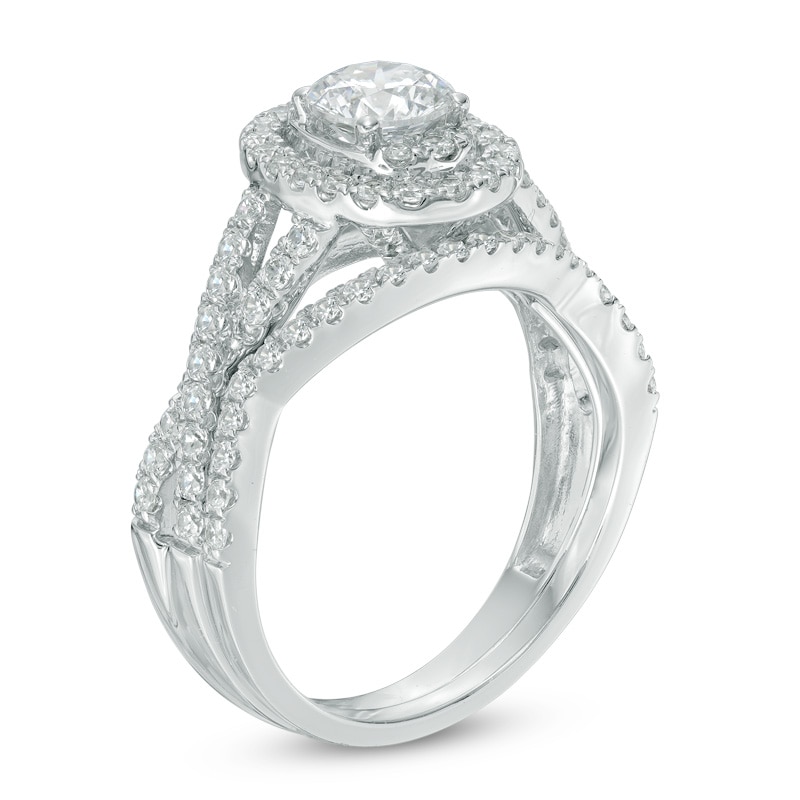Main Image 2 of Previously Owned - 1-1/2 CT. T.W. Diamond Oval Frame Twist Bridal Set in 14K White Gold