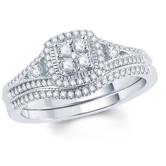 Previously Owned - 1/2 CT. T.w. Composite Diamond Square Frame Bridal Set in 10K White Gold