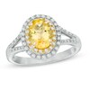 Thumbnail Image 1 of Previously Owned - Oval Beryl and 1/4 CT. T.W. Diamond Double Frame Ring in 14K Two-Tone Gold