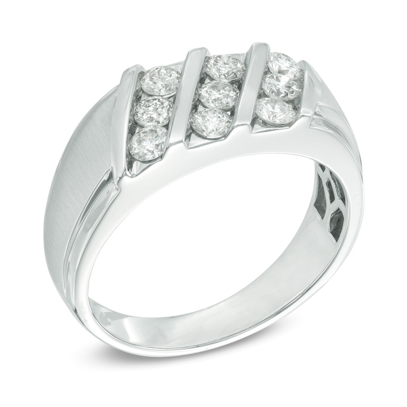 Main Image 1 of Previously Owned - 1 CT. T.W. Diamond Slant Three Row Ring in 10K White Gold