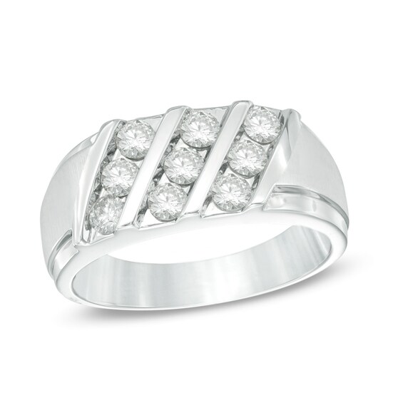 Previously Owned - 1 CT. T.w. Diamond Slant Three Row Ring in 10K White Gold