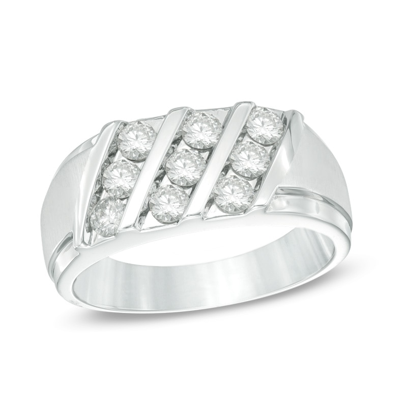 Main Image 2 of Previously Owned - 1 CT. T.W. Diamond Slant Three Row Ring in 10K White Gold