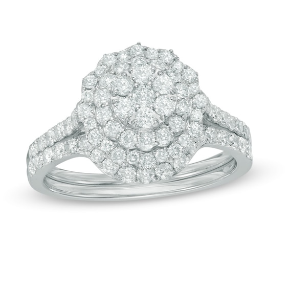 Previously Owned - 1 CT. T.w. Composite Diamond Double Frame Bridal Set in 10K White Gold