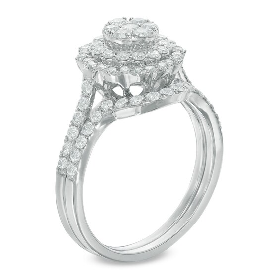 Previously Owned - 1 CT. T.w. Composite Diamond Double Frame Bridal Set in 10K White Gold