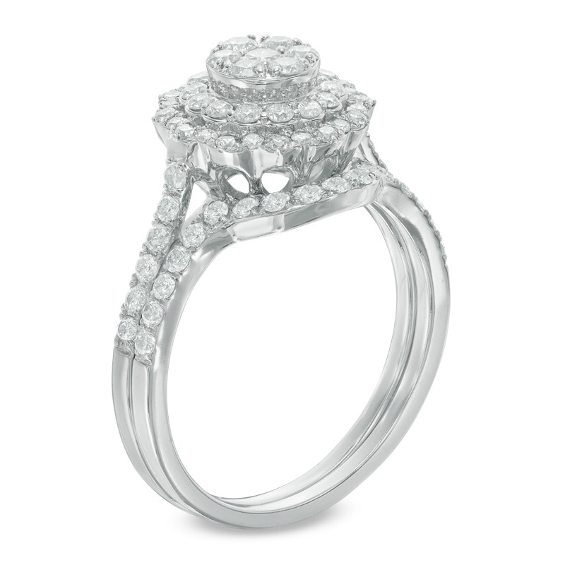 Main Image 2 of Previously Owned - 1 CT. T.W. Composite Diamond Double Frame Bridal Set in 10K White Gold