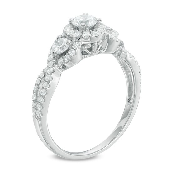 Previously Owned - 3/4 CT. T.w. Diamond Past Present Frame FutureÂ® Twist Split Shank Engagement Ring in 14K White Gold