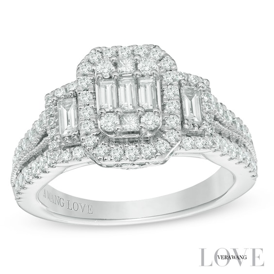 Previously Owned - Vera Wang Love Collection 1-1/5 CT. T.w. Diamond Octagonal Frame Engagement Ring in 14K White Gold