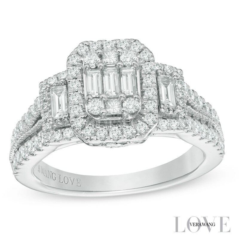 Main Image 1 of Previously Owned - Vera Wang Love Collection 1-1/5 CT. T.W. Diamond Octagonal Frame Engagement Ring in 14K White Gold