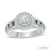 Thumbnail Image 1 of Previously Owned - Vera Wang Love Collection 7/8 CT. T.W. Diamond and Blue Sapphire Engagement Ring in 14K White Gold