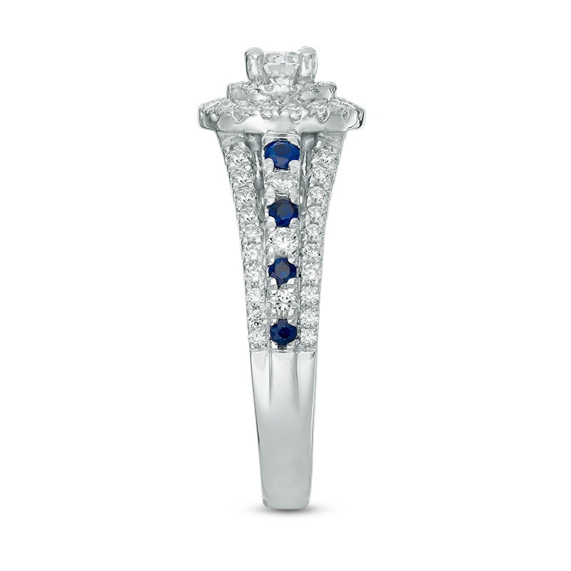 Main Image 4 of Previously Owned - Vera Wang Love Collection 7/8 CT. T.W. Diamond and Blue Sapphire Engagement Ring in 14K White Gold