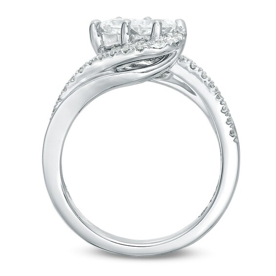 Previously Owned - Ever UsÂ® 1 CT. T.w. Princess-Cut Two-Stone Diamond Tilted Bypass Frame Ring in 14K White Gold