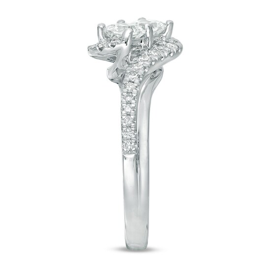 Previously Owned - Ever UsÂ® 1 CT. T.w. Princess-Cut Two-Stone Diamond Tilted Bypass Frame Ring in 14K White Gold