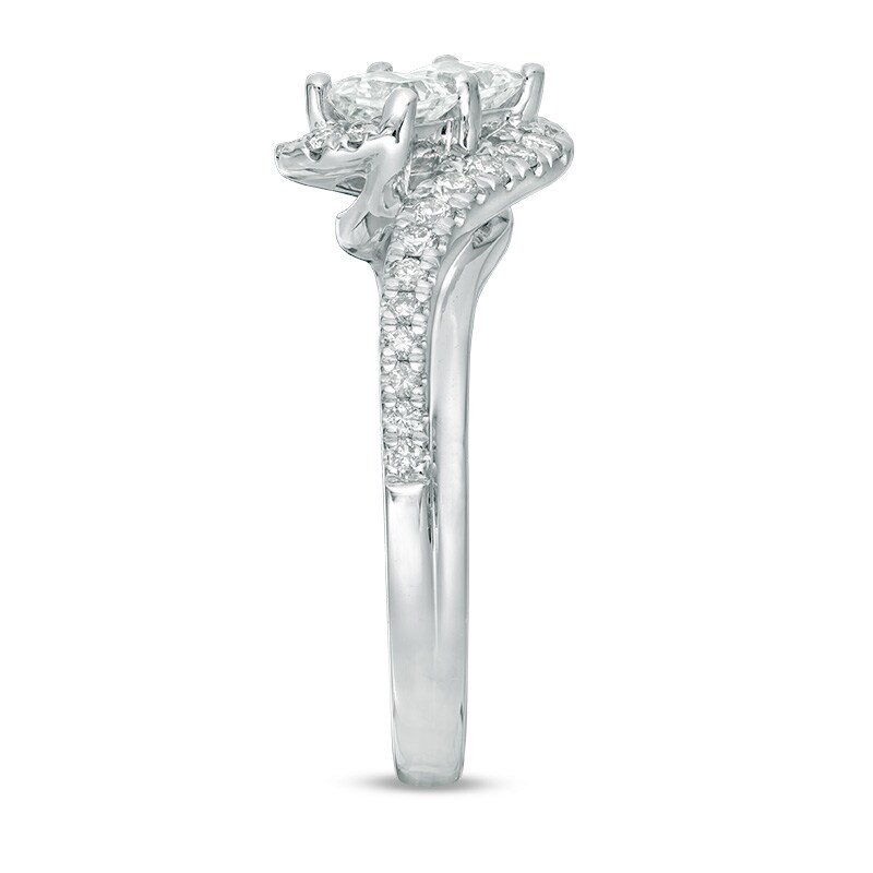 Main Image 3 of Previously Owned - Ever Us® 1 CT. T.W. Princess-Cut Two-Stone Diamond Tilted Bypass Frame Ring in 14K White Gold