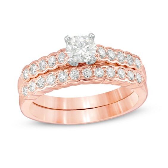 Previously Owned - 1 CT. T.w. Diamond Bridal Set in 14K Rose Gold