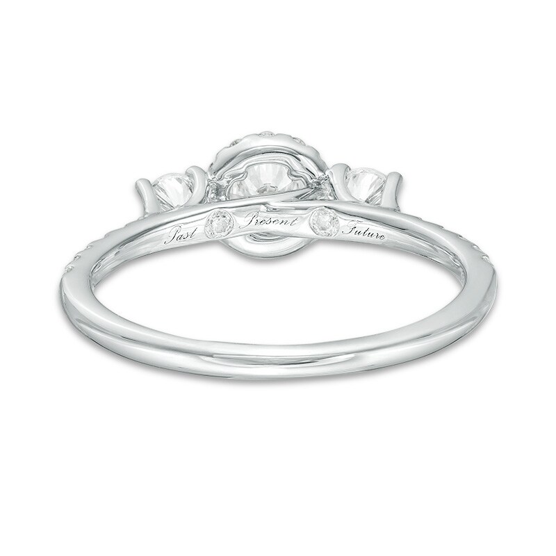 Main Image 4 of Previously Owned - 3/4 CT. T.W. Diamond Past Present Future® Frame Engagement Ring in 14K White Gold