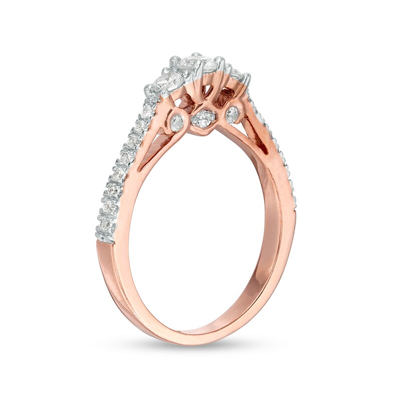 Main Image 2 of Previously Owned - 5/8 CT. T.W. Diamond Three Stone Engagement Ring in 10K Rose Gold