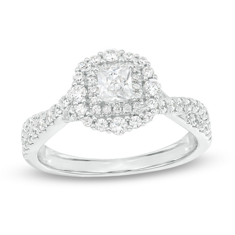 Main Image 1 of Previously Owned - Love's Destiny by Zales 1 CT. T.W. Diamond Frame Engagement Ring in 14K White Gold (I/I1)