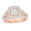 Thumbnail Image 1 of Previously Owned - 3/8 CT. T.W. Composite Diamond Cushion Frame Tri-Sides Vintage-Style Bridal Set in 10K Rose Gold