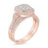 Thumbnail Image 2 of Previously Owned - 3/8 CT. T.W. Composite Diamond Cushion Frame Tri-Sides Vintage-Style Bridal Set in 10K Rose Gold