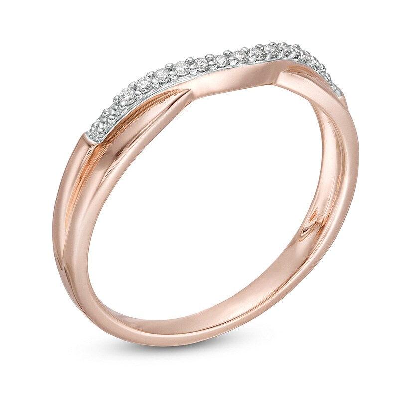 Main Image 2 of Previously Owned - 1/20 CT. T.W. Diamond Twist Contour Wedding Band in 14K Rose Gold