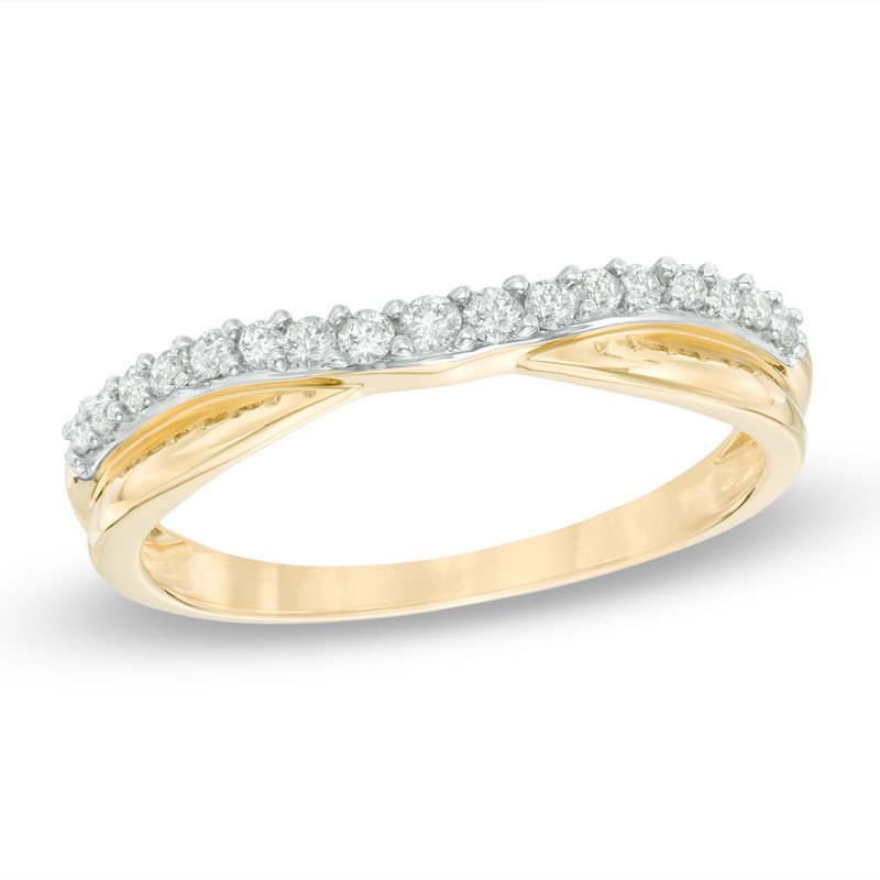 Main Image 1 of Previously Owned - 1/5 CT. T.W. Diamond Twist Contour Wedding Band in 14K Gold