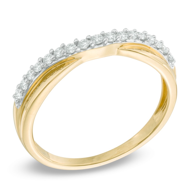 Main Image 2 of Previously Owned - 1/5 CT. T.W. Diamond Twist Contour Wedding Band in 14K Gold