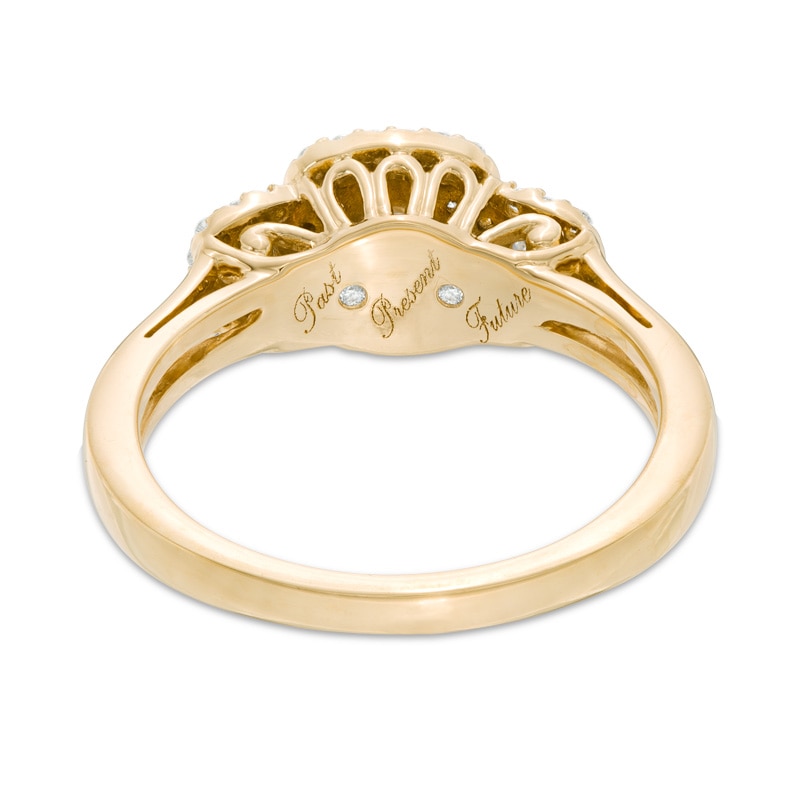 Main Image 3 of Previously Owned - 1/2 CT. T.W. Diamond Past Present Future® Double Frame Engagement Ring in 10K Gold