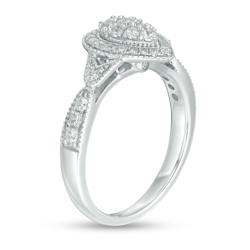 Main Image 3 of Previously Owned - 1/2 CT. T.W. Diamond Double Pear-Shaped Frame Vintage-Style Engagement Ring in 10K White Gold