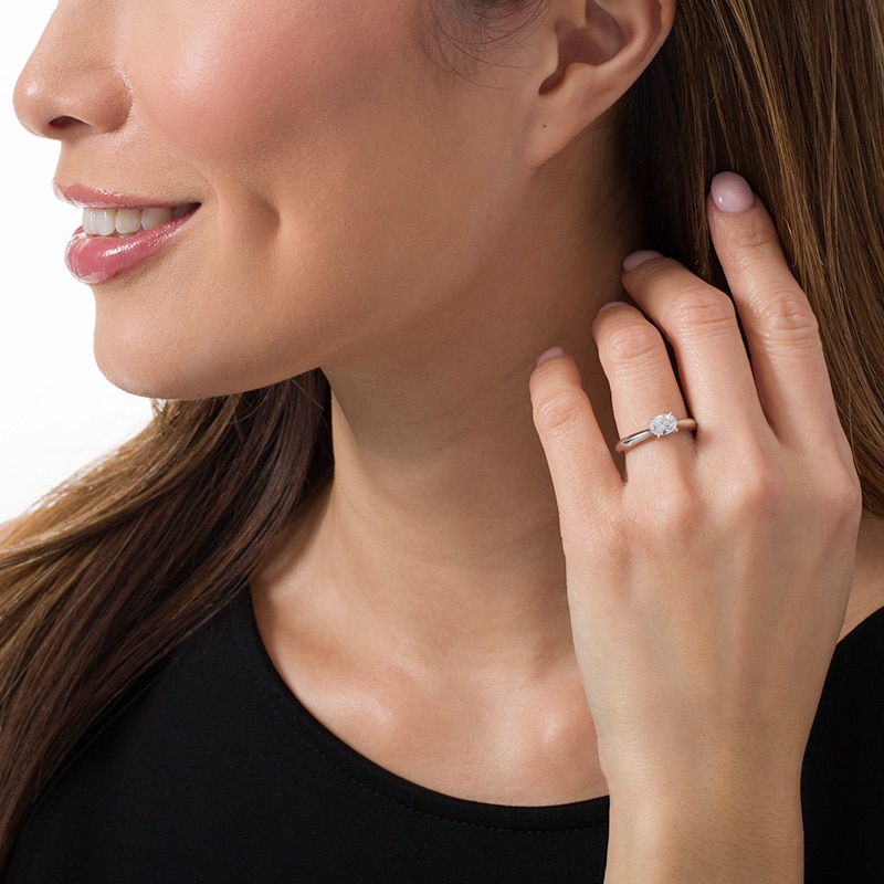 Main Image 2 of Previously Owned - 7/8 CT. T.W. Oval Diamond Solitaire Engagement Ring in 14K White Gold