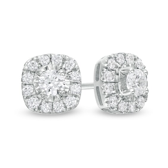 Previously Owned - 1/2 CT. T.w. Diamond Cushion Frame Stud Earrings in 10K White Gold