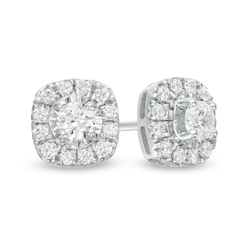 Main Image 1 of Previously Owned - 1/2 CT. T.W. Diamond Cushion Frame Stud Earrings in 10K White Gold