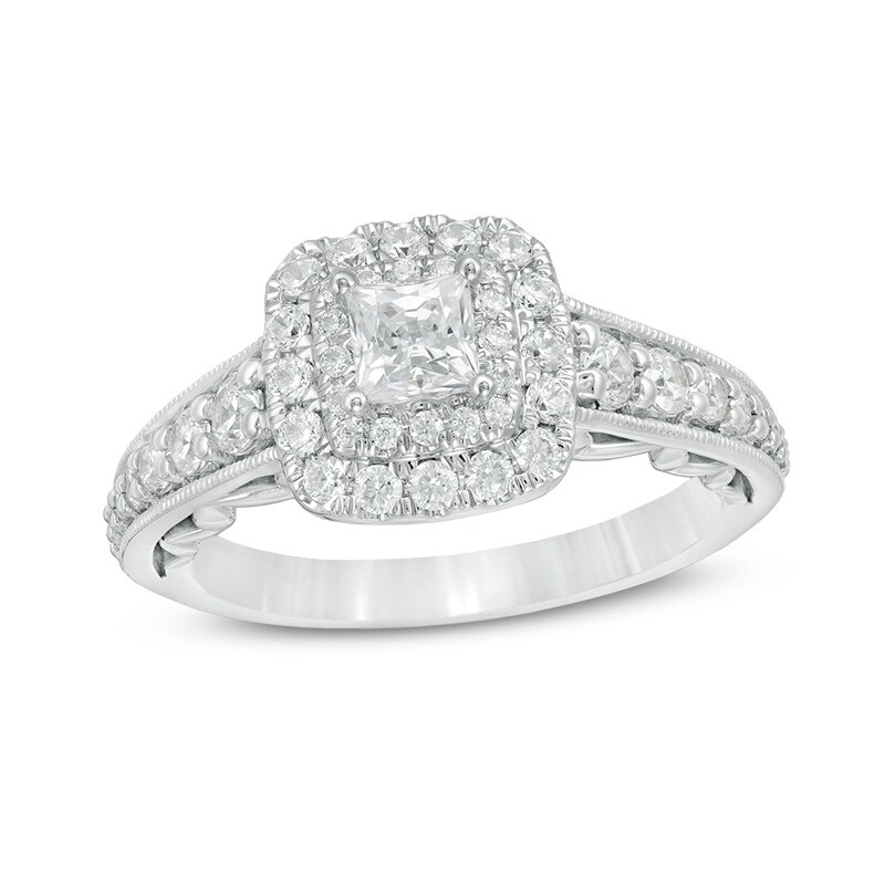 Main Image 1 of Previously Owned - Love's Destiny by Zales 1-1/3 CT. T.W. Princess-Cut Diamond Frame Engagement Ring in 14K White Gold