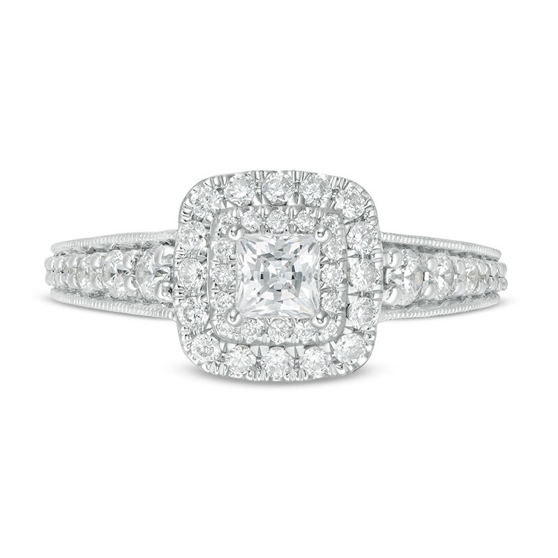 Main Image 4 of Previously Owned - Love's Destiny by Zales 1-1/3 CT. T.W. Princess-Cut Diamond Frame Engagement Ring in 14K White Gold