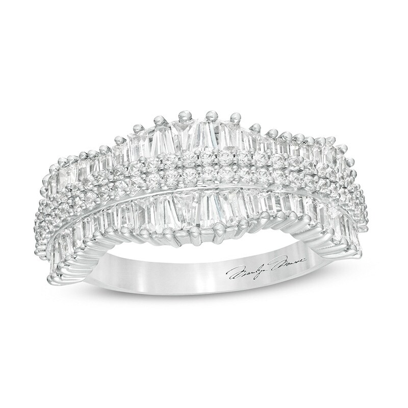 Main Image 1 of Previously Owned - Marilyn Monroe™ Collection 1 CT. T.W. Baguette and Round Diamond Concave Ring in 10K White Gold
