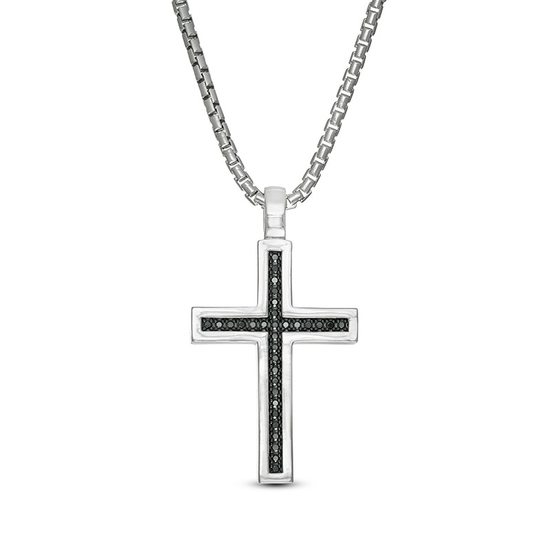 Main Image 1 of Previously Owned - Vera Wang Men 1/4 CT. T.W. Black Diamond Cross Pendant in Sterling Silver - 22"