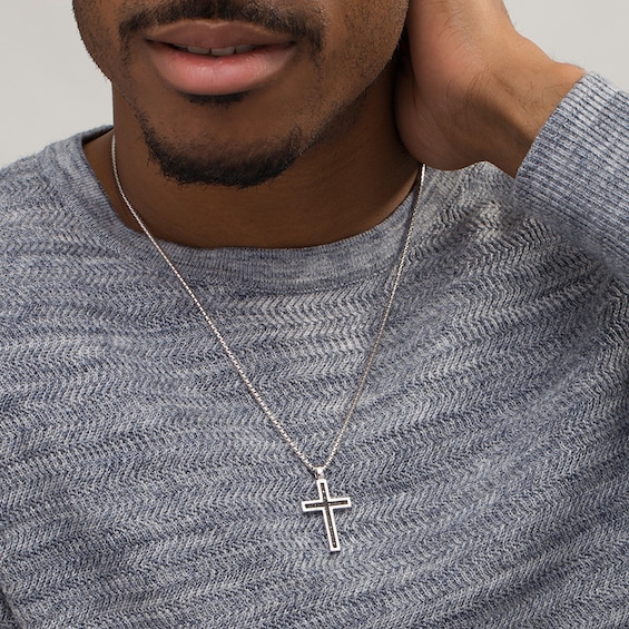 Previously Owned - Vera Wang Men 1/4 CT. T.w. Black Diamond Cross Pendant in Sterling Silver - 22"