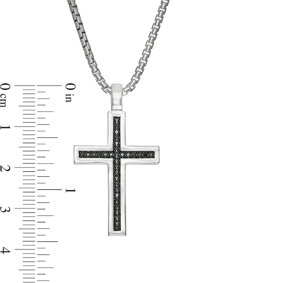 Previously Owned - Vera Wang Men 1/4 CT. T.w. Black Diamond Cross Pendant in Sterling Silver - 22"