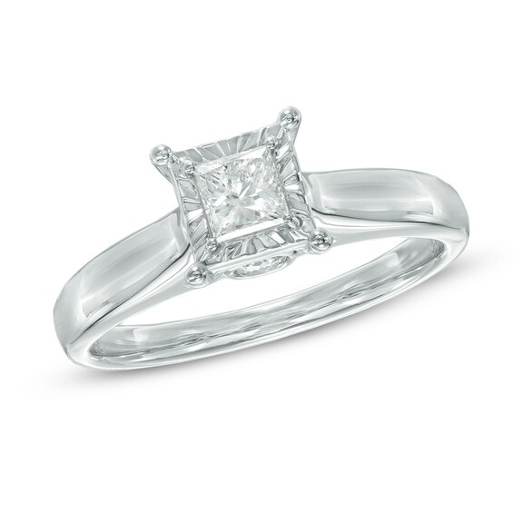 Previously Owned - 1/2 CT. T.w. Princess-Cut Diamond Engagement Ring in 10K White Gold (J/I3)
