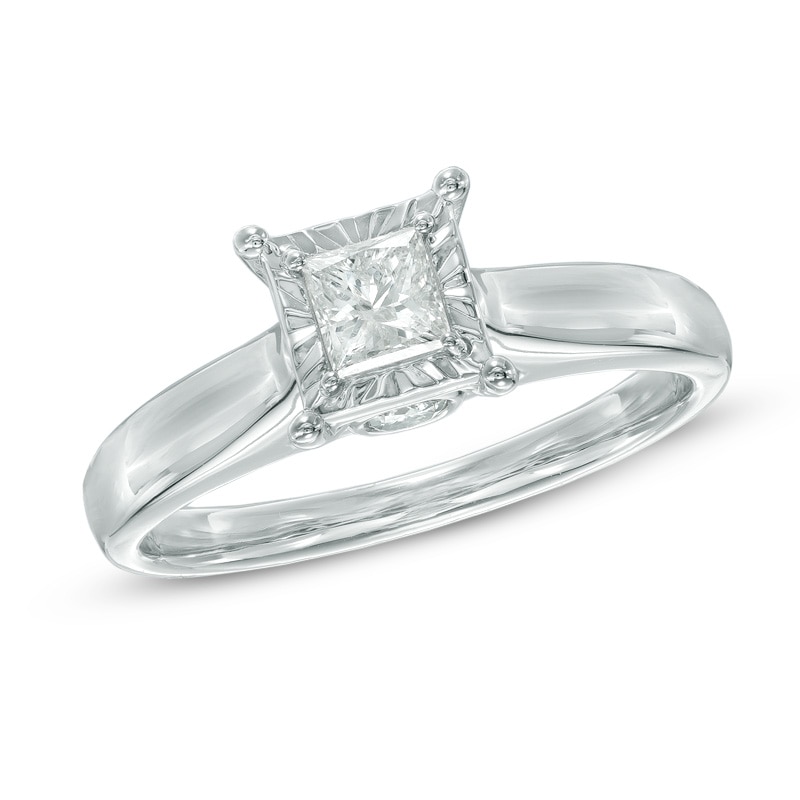 Main Image 1 of Previously Owned - 1/2 CT. T.W. Princess-Cut Diamond Engagement Ring in 10K White Gold (J/I3)