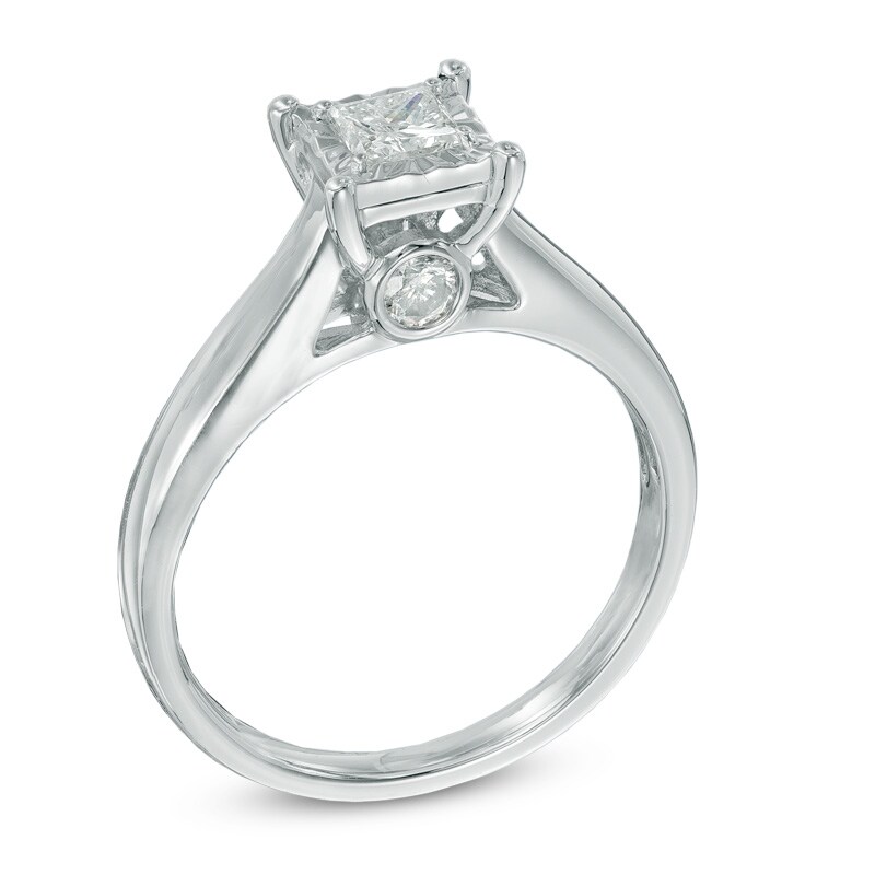 Main Image 2 of Previously Owned - 1/2 CT. T.W. Princess-Cut Diamond Engagement Ring in 10K White Gold (J/I3)