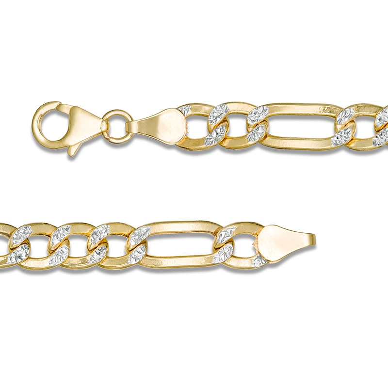 Main Image 2 of Previously Owned - Made in Italy Men's 5.7mm Diamond-Cut Figaro Chain Bracelet in Hollow 10K Two-Tone Gold - 8.5"