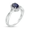 Thumbnail Image 3 of Previously Owned - Oval Blue Sapphire and 1/15 CT. T.W. Diamond Frame Twist Shank Ring in 10K White Gold