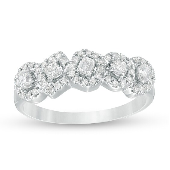 Previously Owned - Everything You Are⢠1/2 CT. T.w. Multi-Shape Diamond Frame Five Stone Ring in 10K White Gold
