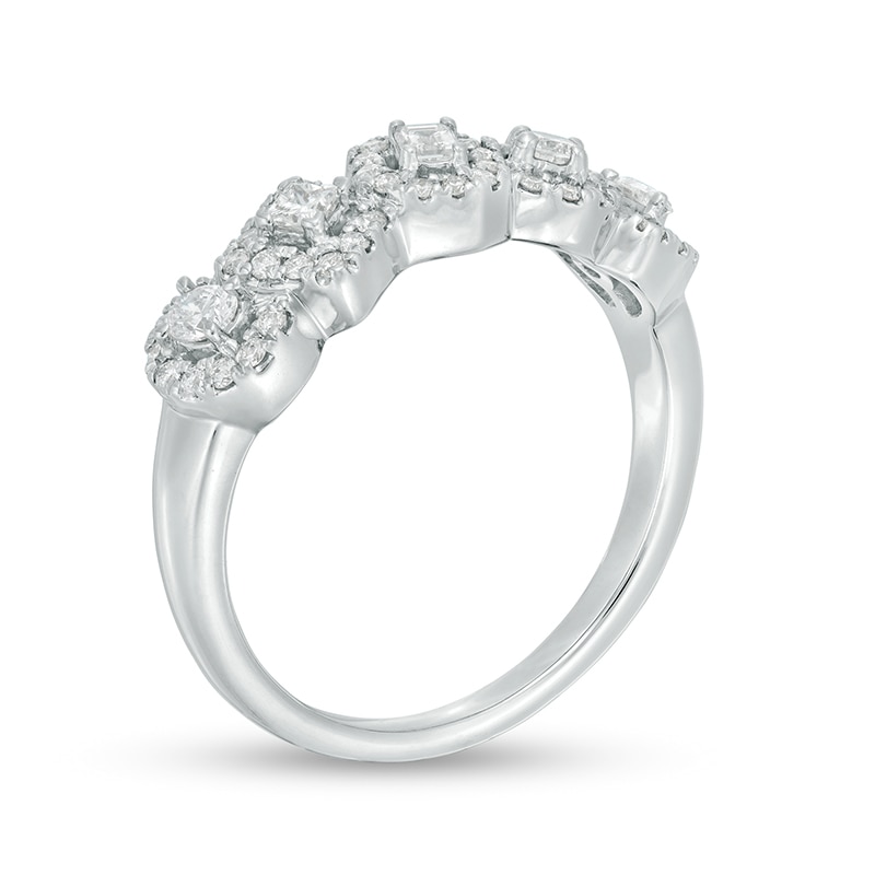 Main Image 3 of Previously Owned - Everything You Are™ 1/2 CT. T.W. Multi-Shape Diamond Frame Five Stone Ring in 10K White Gold