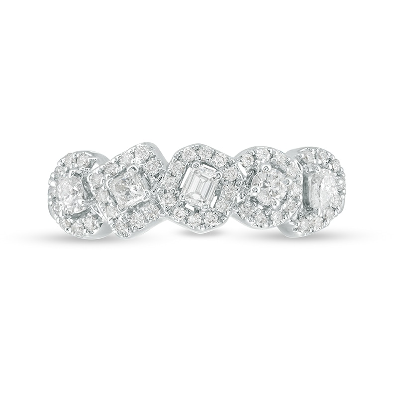 Main Image 4 of Previously Owned - Everything You Are™ 1/2 CT. T.W. Multi-Shape Diamond Frame Five Stone Ring in 10K White Gold