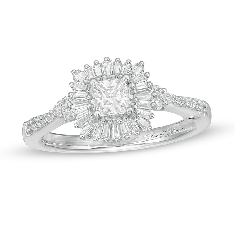 Main Image 1 of Previously Owned - Marilyn Monroe™ Collection 5/8 CT. T.W. Diamond Starburst Frame Engagement Ring in 14K White Gold