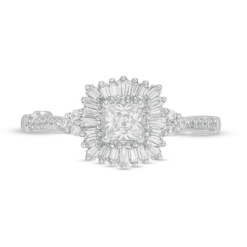 Main Image 3 of Previously Owned - Marilyn Monroe™ Collection 5/8 CT. T.W. Diamond Starburst Frame Engagement Ring in 14K White Gold